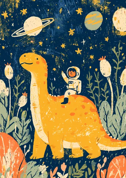 Dinosaur and Astronaut Space Print