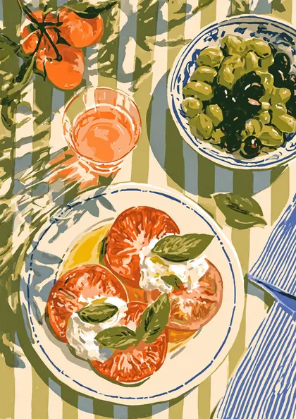 Tomato and Mozzarella Caprese Salad Illustration Print