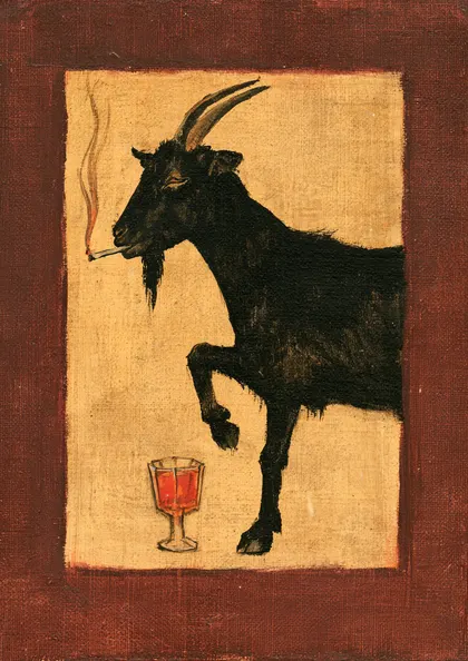 Black Goat Smoking Gouache Print